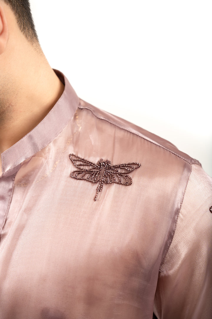 onion pink dragonfly sheer kurta