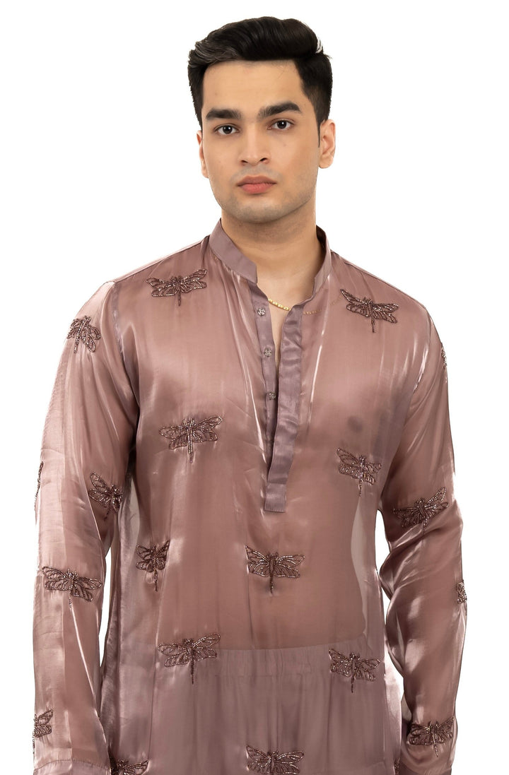 onion pink dragonfly sheer kurta