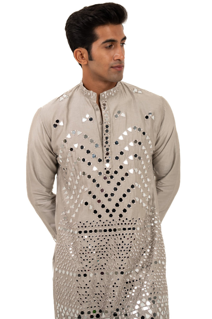 grey mirror work heavy kurta