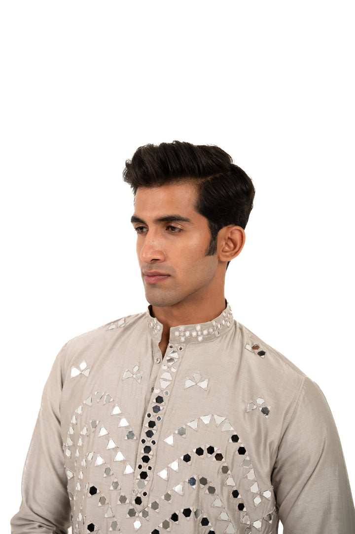 grey mirror work heavy kurta