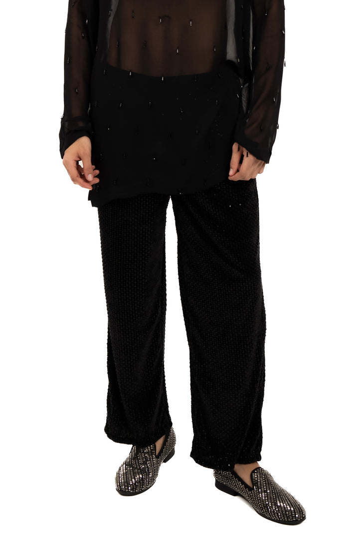 Velvet embellished pajama pants