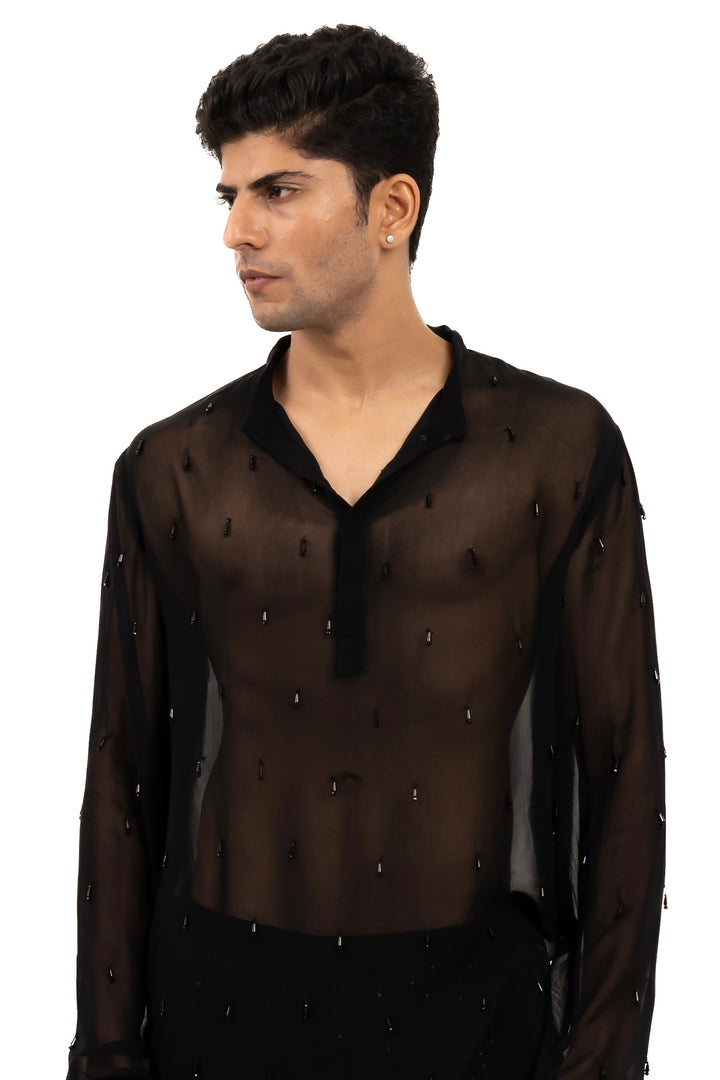 black sheer dangling crystal kurta