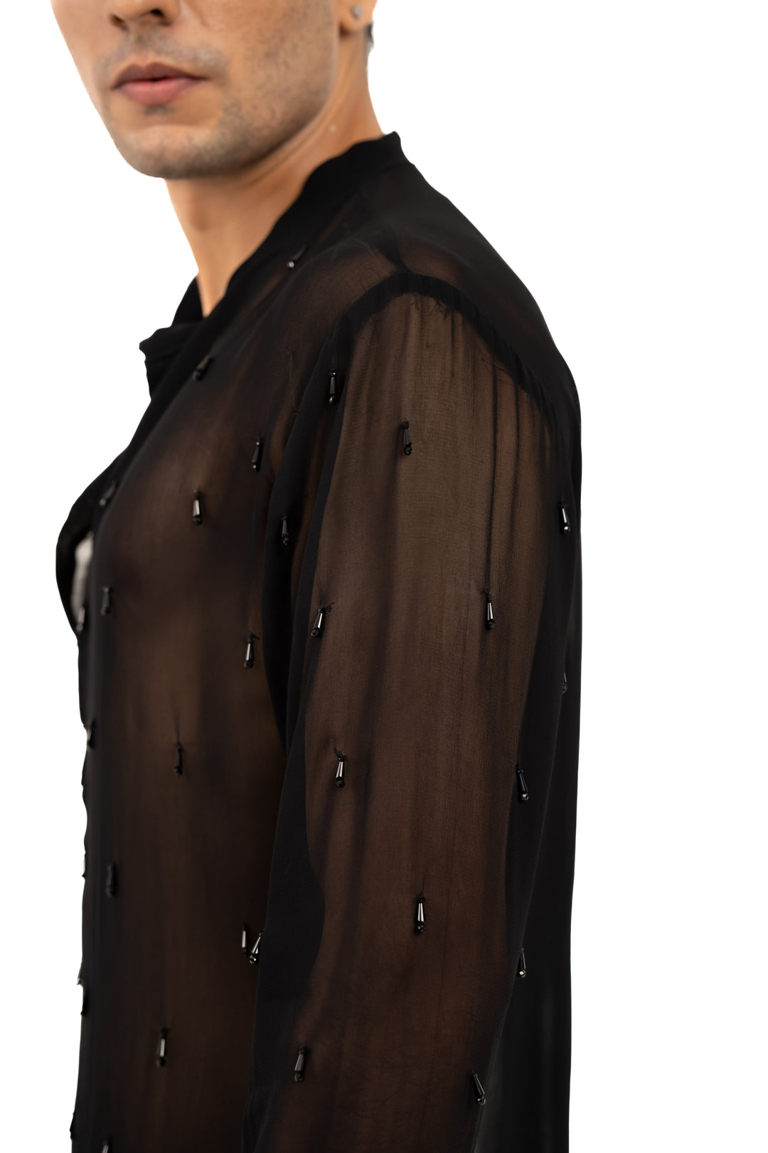 black sheer dangling crystal kurta