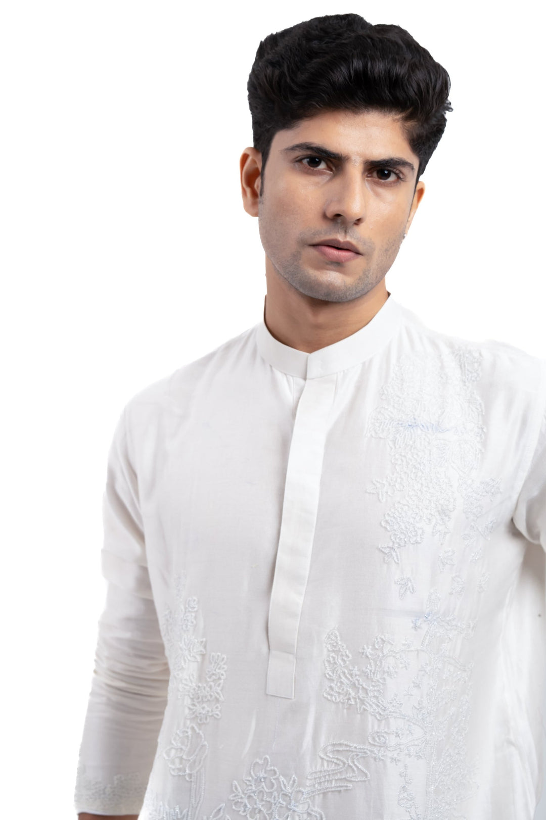 white beadwork kurta