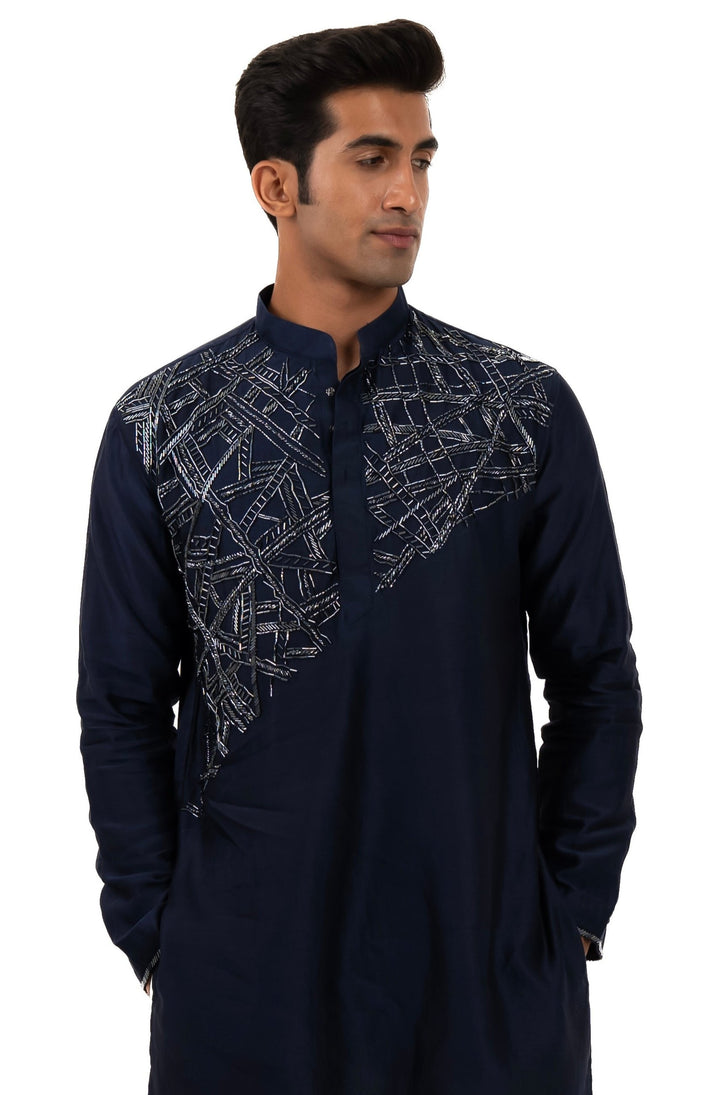 Navy blue abstract kurta