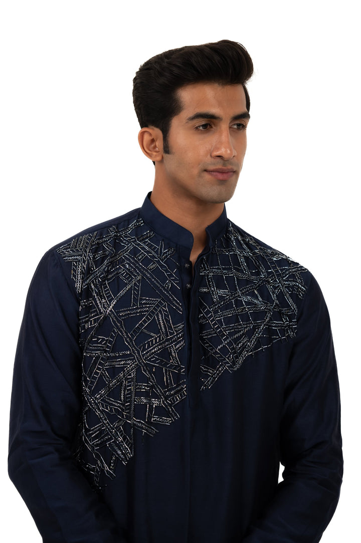 Navy blue abstract kurta