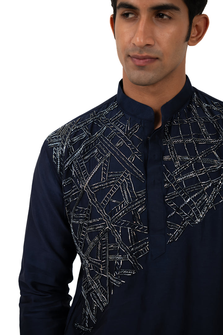 Navy blue abstract kurta