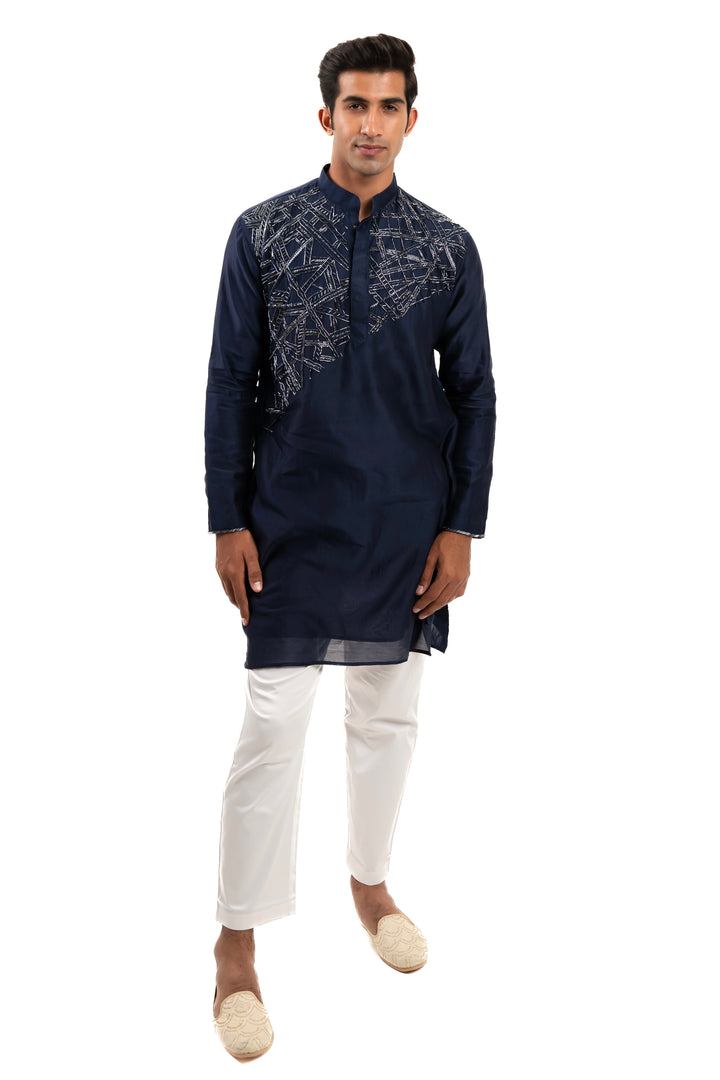 Navy blue abstract kurta