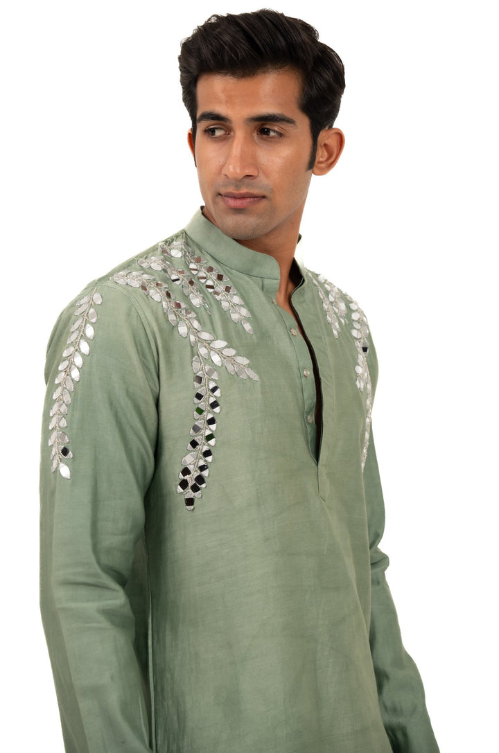 sea green mirror work kurta