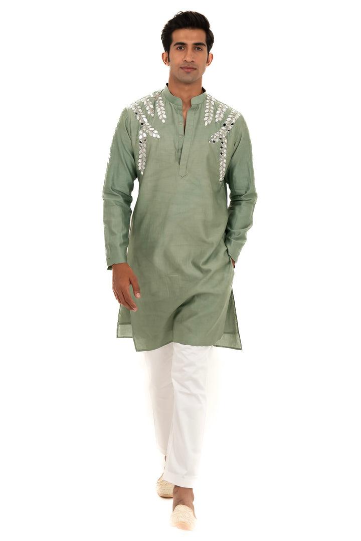 sea green mirror work kurta