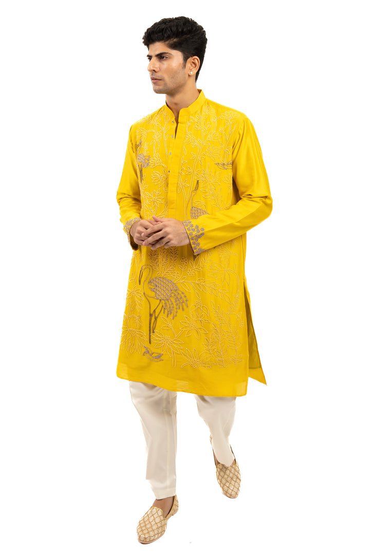 mustard yellow flamingo kurta