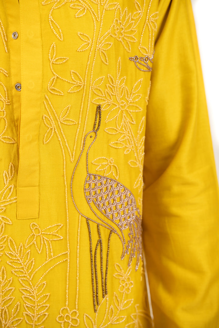 mustard yellow flamingo kurta