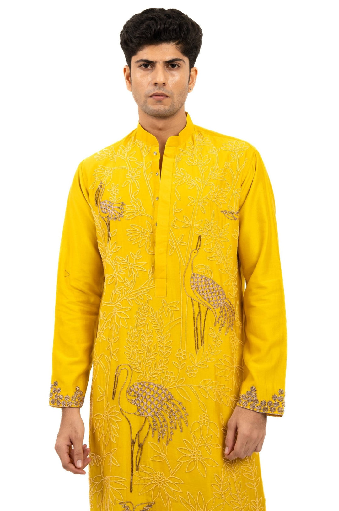 mustard yellow flamingo kurta