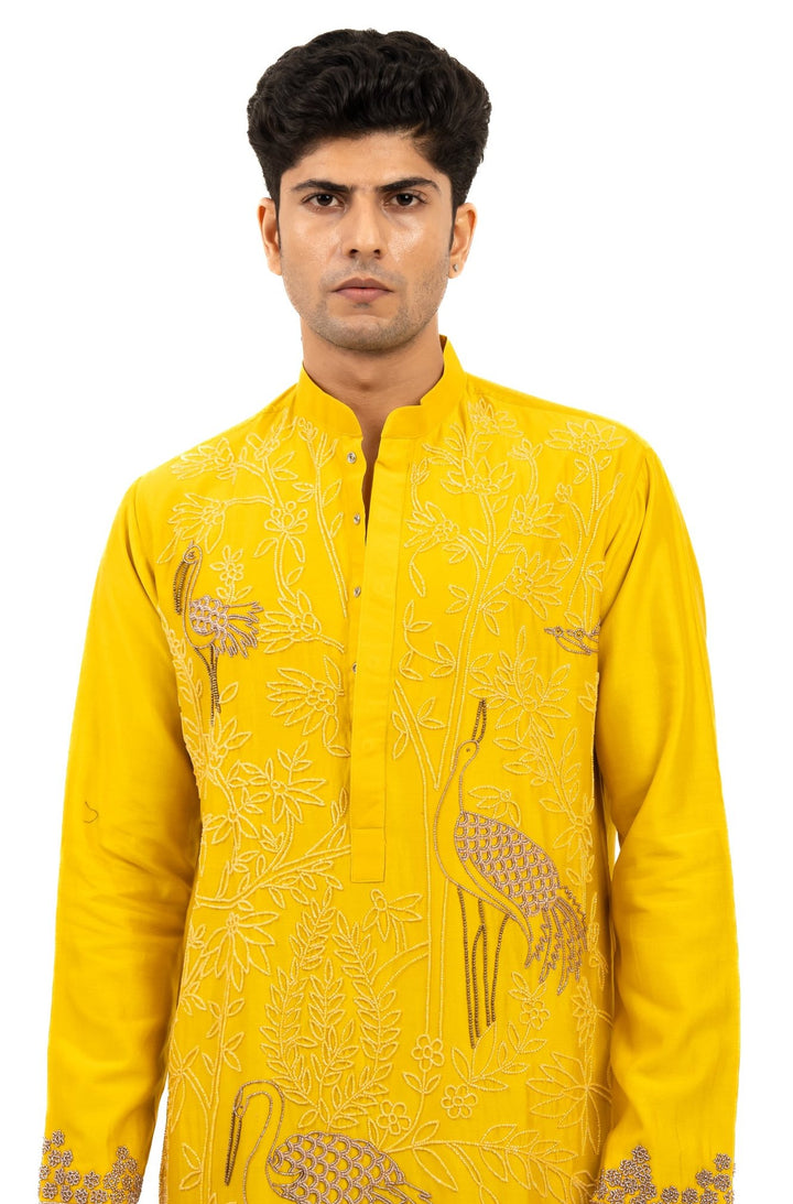 mustard yellow flamingo kurta