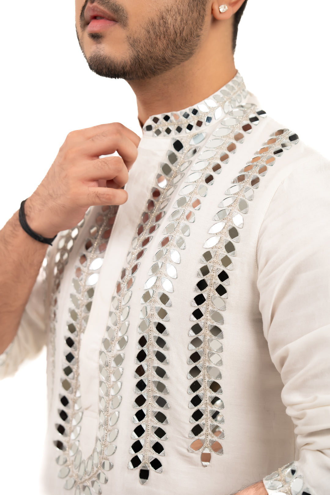 white mirror work kurta