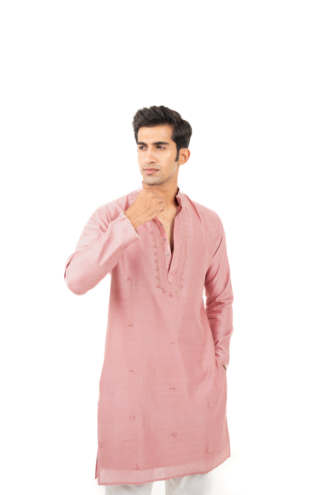 pink placket work kurta