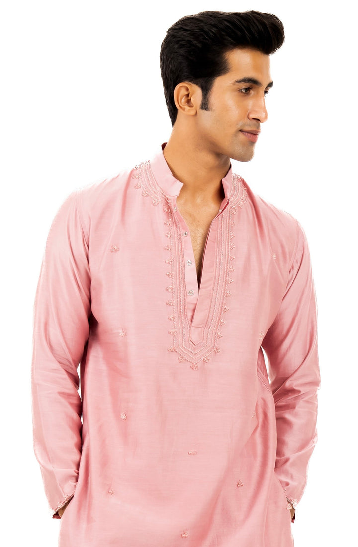 pink placket work kurta