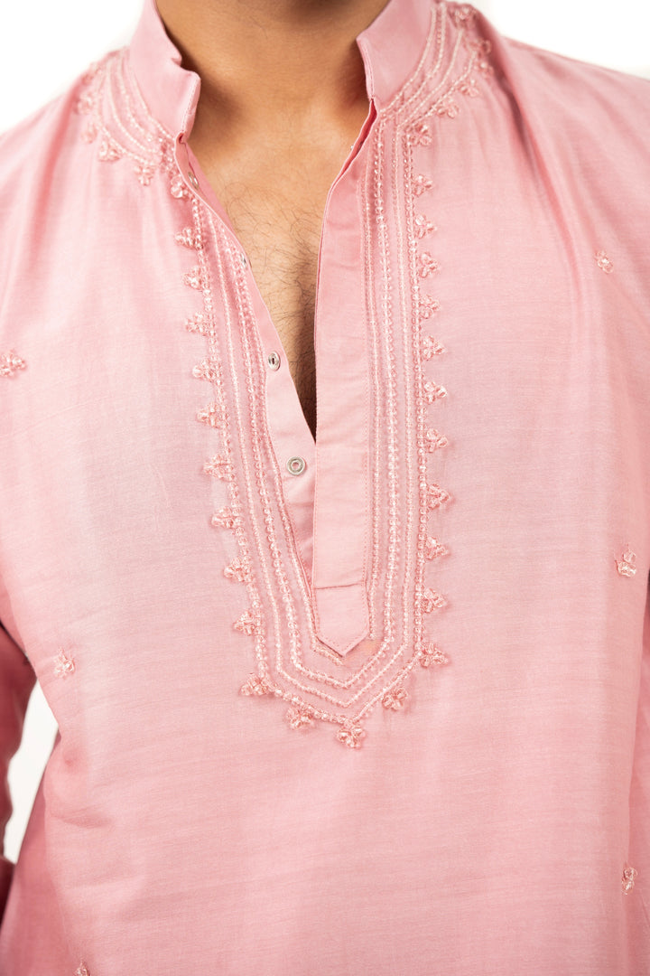 pink placket work kurta