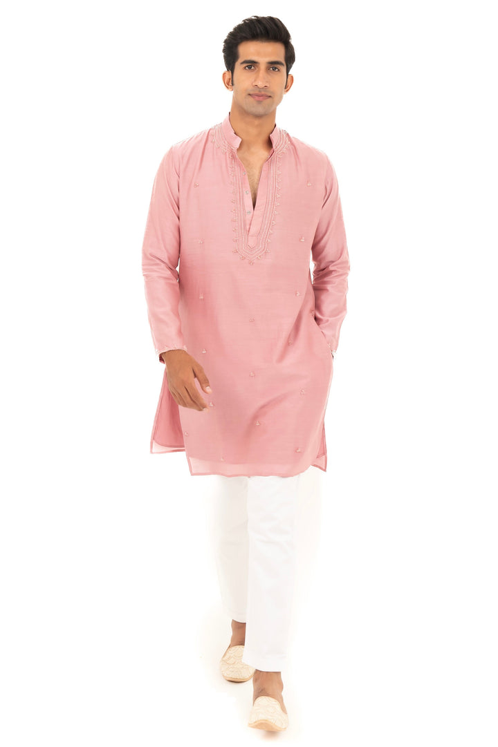 pink placket work kurta