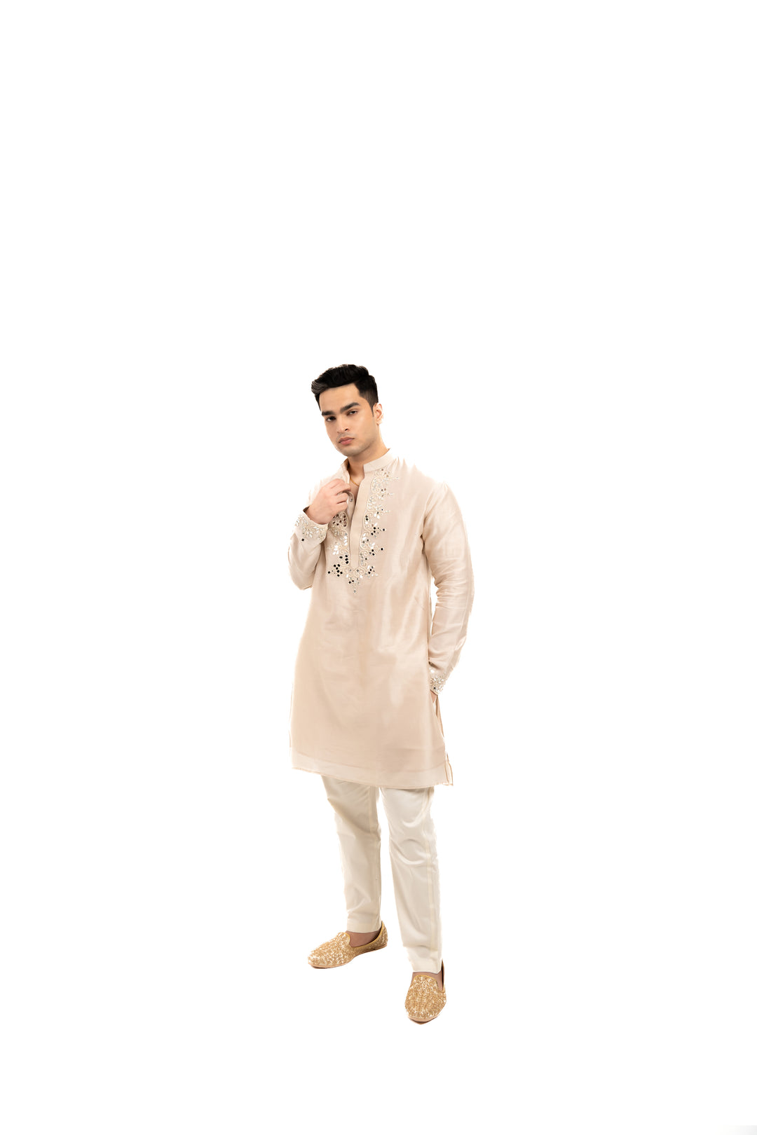 ivory thread and mirror work kurta