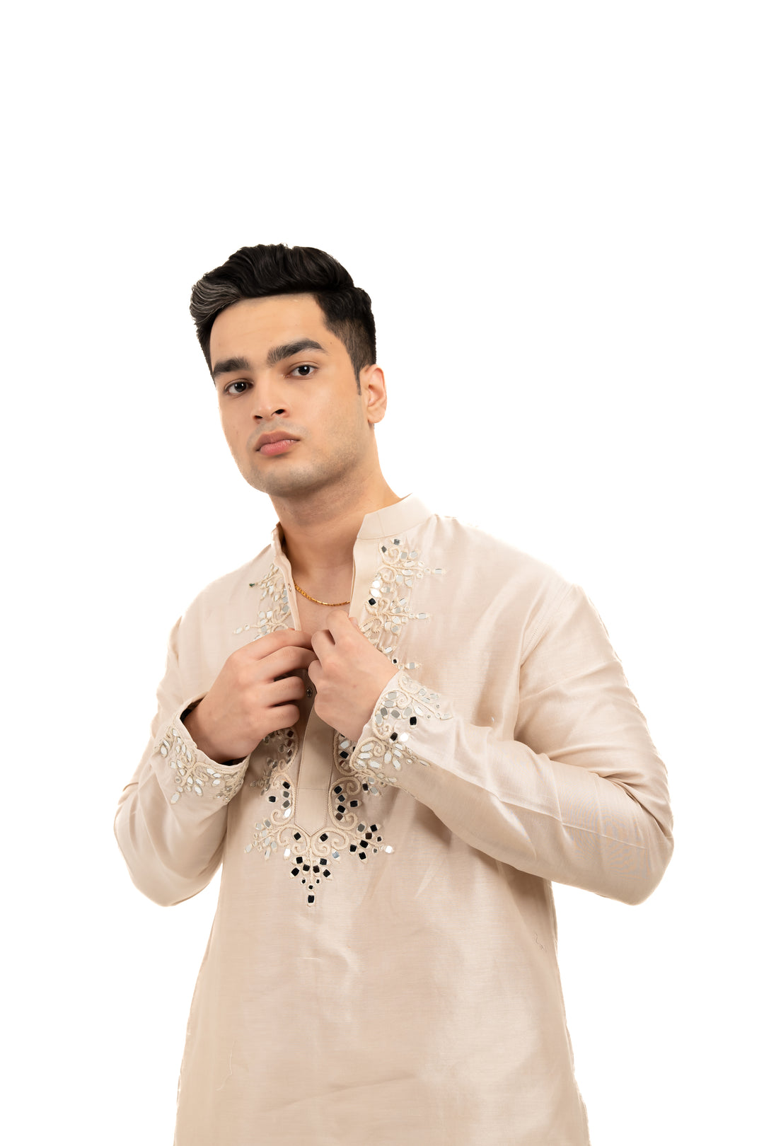 ivory thread and mirror work kurta