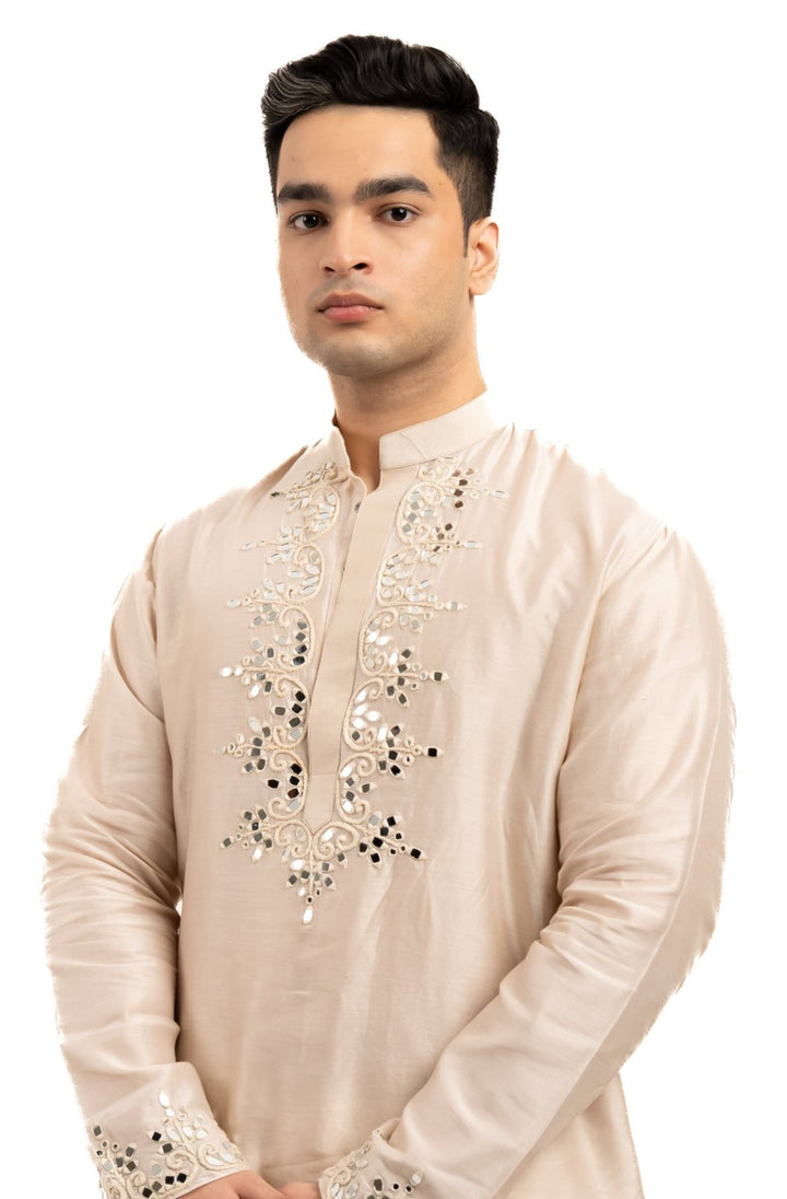 ivory thread and mirror work kurta