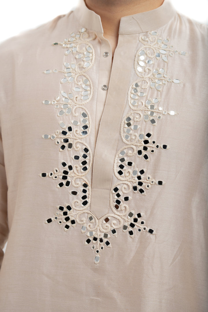 ivory thread and mirror work kurta