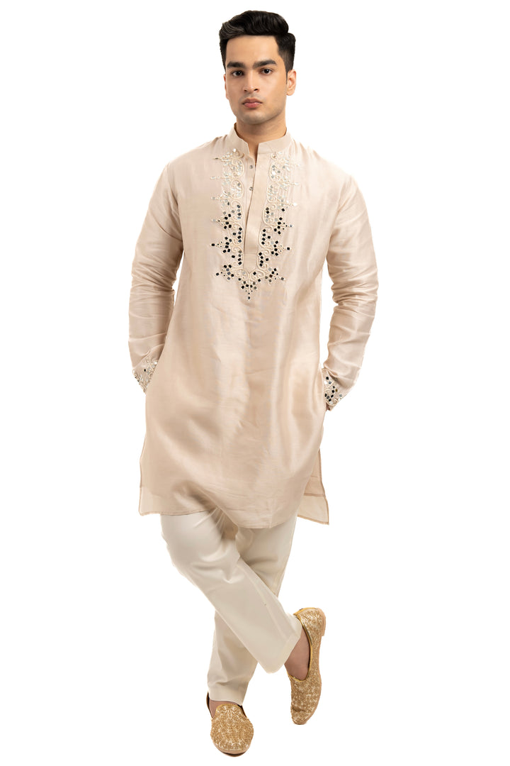 ivory thread and mirror work kurta