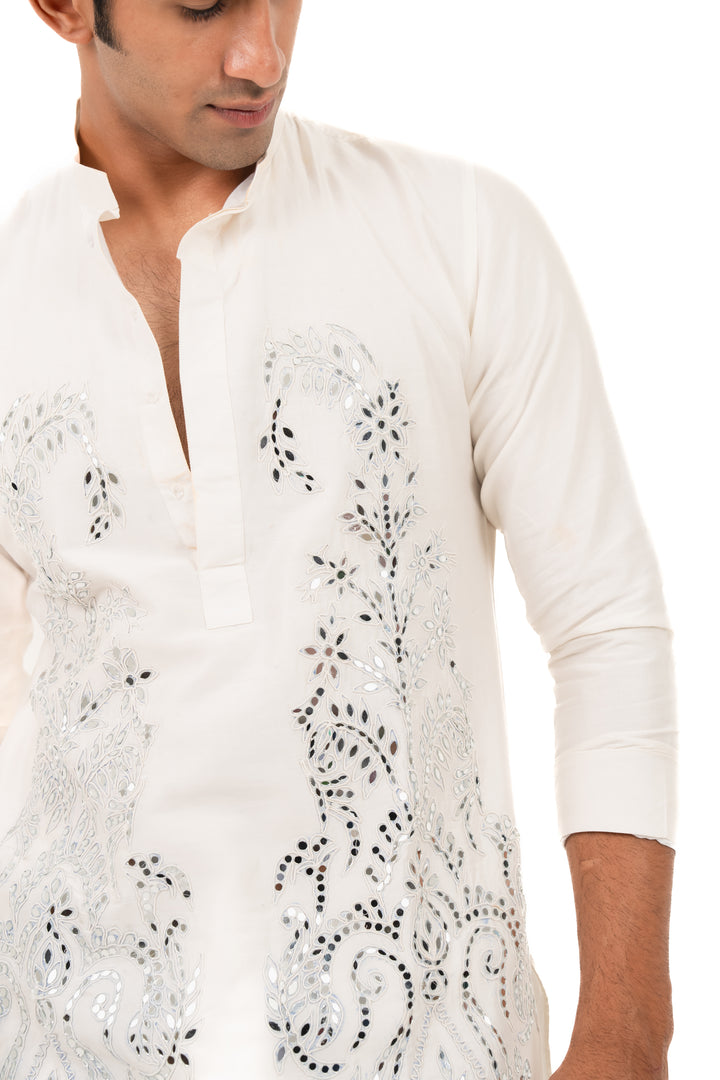 white cord & mirror kurta