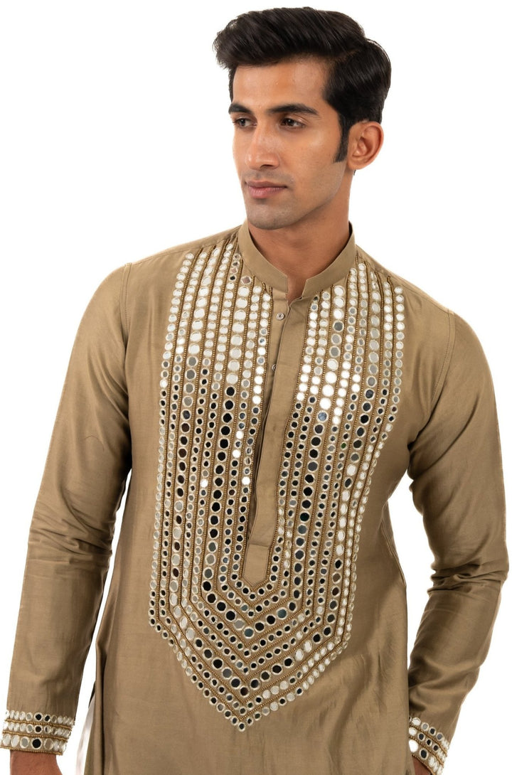 henna green mirror work kurta