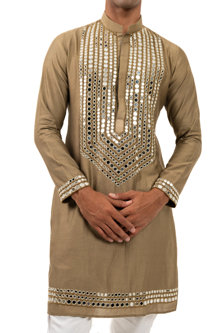 henna green mirror work kurta