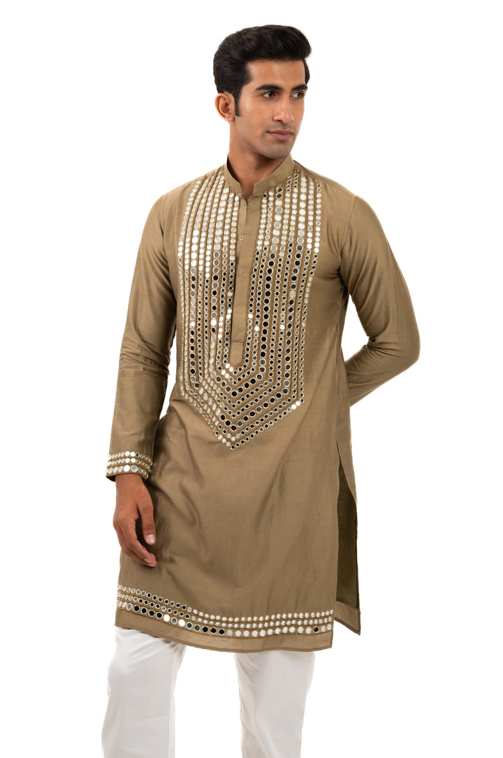 henna green mirror work kurta