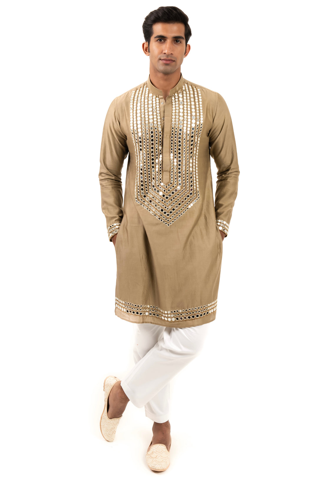 henna green mirror work kurta