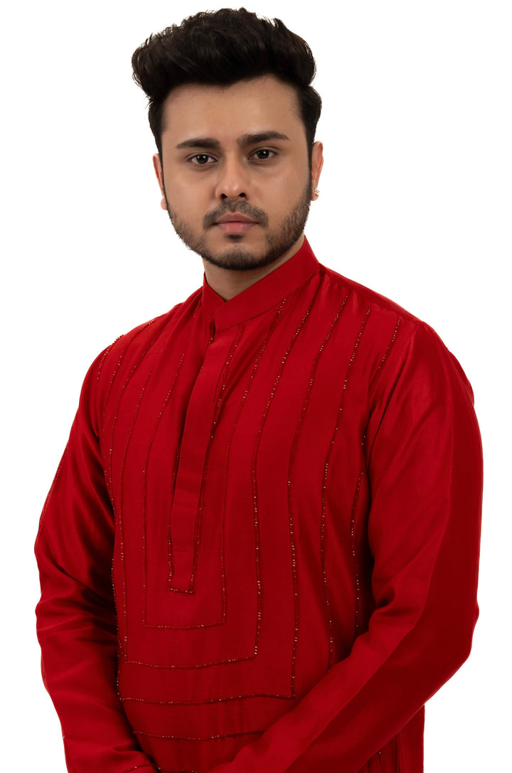 red geometrical kurta