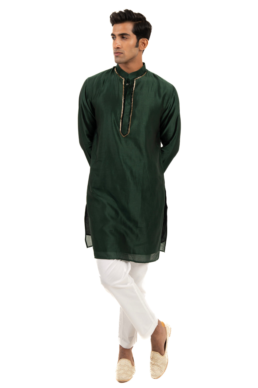 green placket work kurta