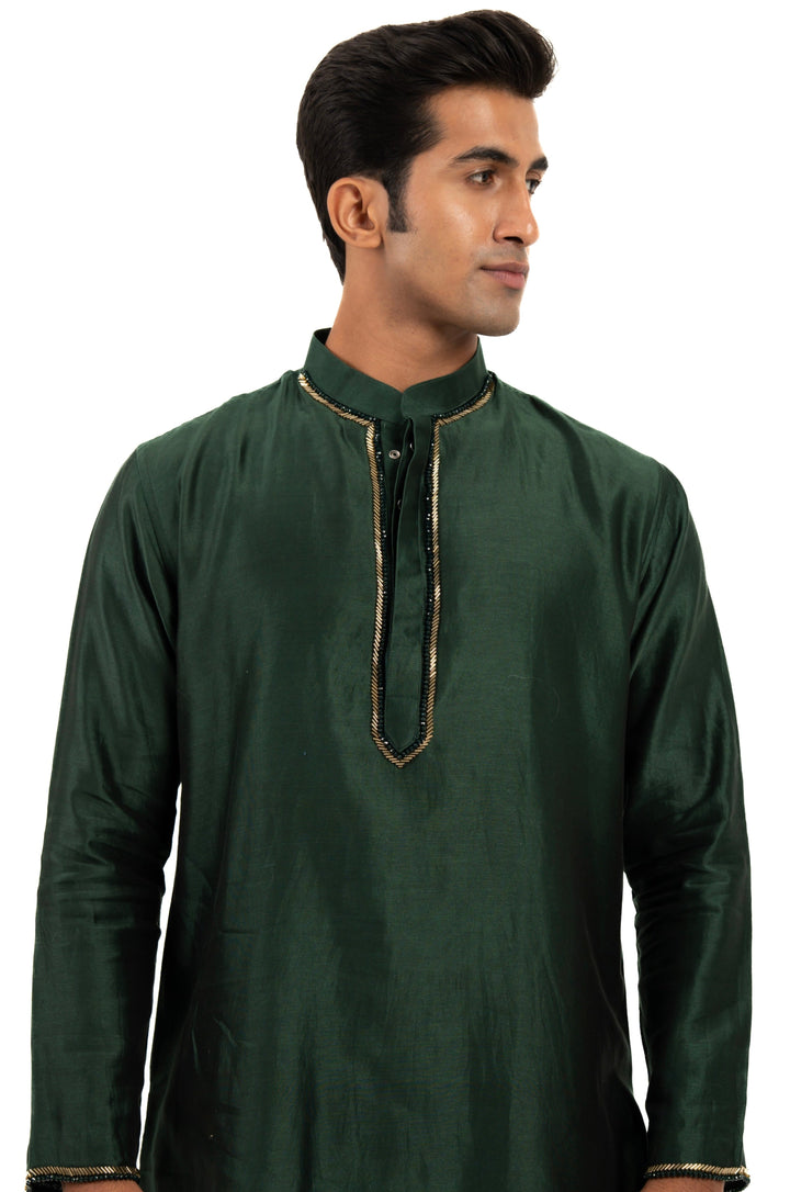 green placket work kurta