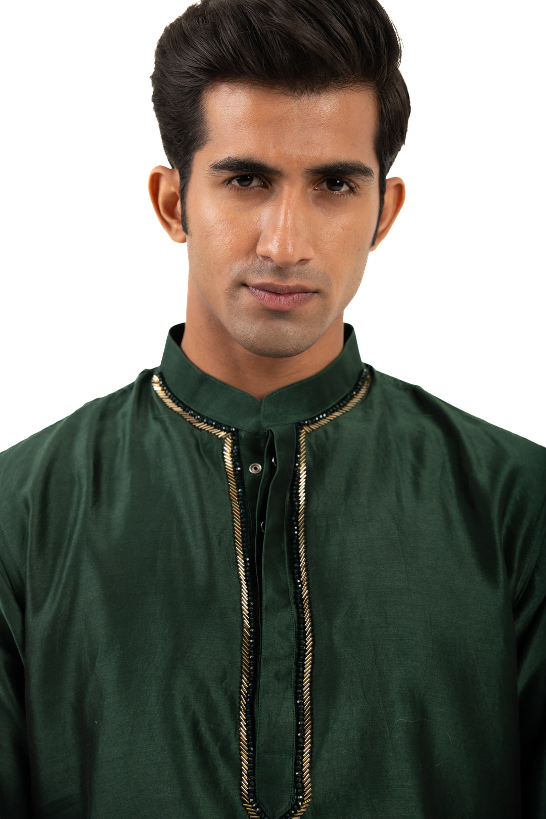 green placket work kurta