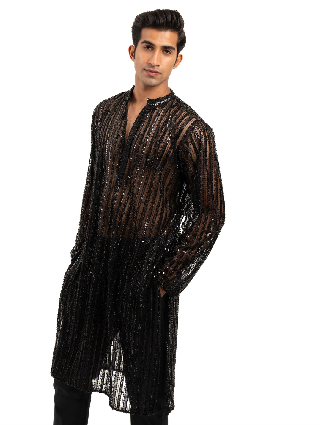 black heavily embellished kurta