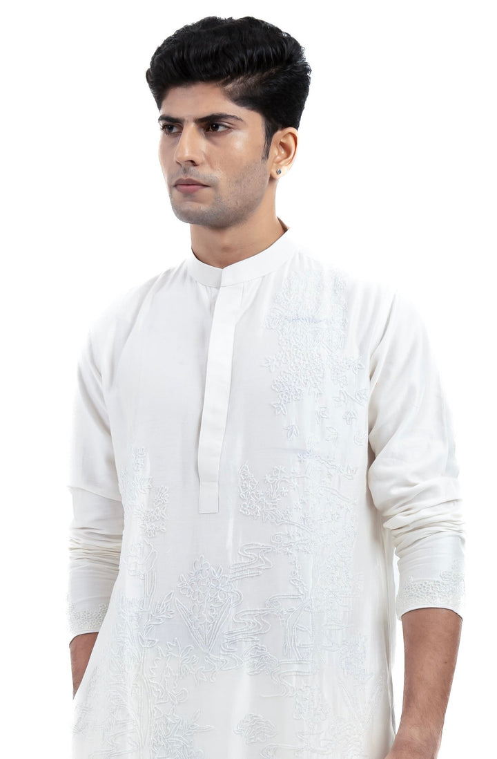 white beadwork kurta