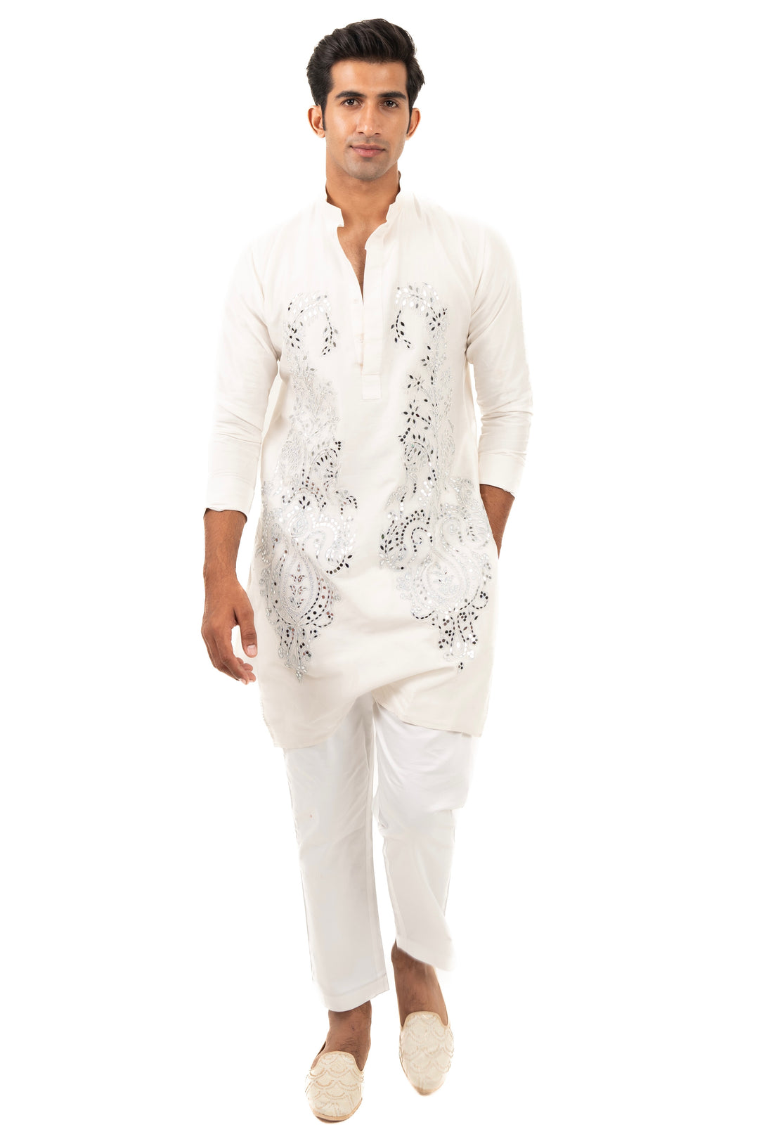 white cord & mirror kurta